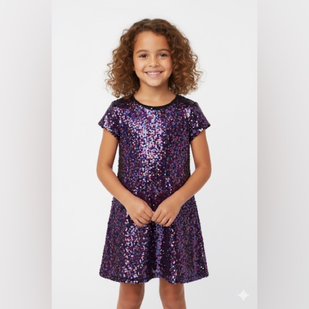 Three Hearts Multicolor Sequin Kids Dress